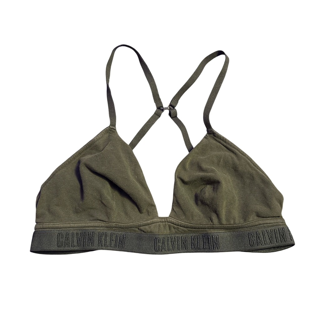 Calvin Klein Women's Olive Green Triangle Bralette Logo Band‎ Size Medium